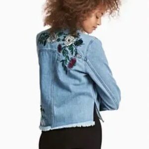 H&M x Coachella Embroidered Raw Hem Denim Jacket Size 6